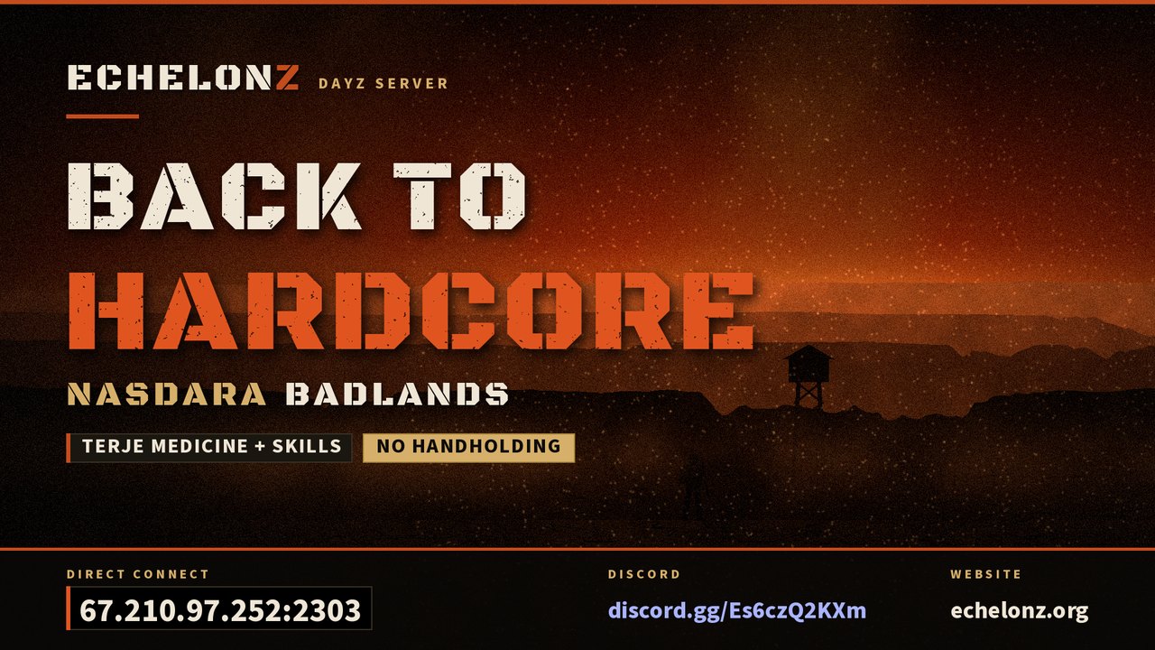 EchelonZ: Back to Hardcore. Nasdara Badlands, Terje Medicine + Skills, no handholding. 67.210.97.252:2303